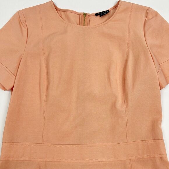 Theory Inessa Apricot Short Sleeve Exposed Gold Back Zipper Sheath Dress 10 - Picture 6 of 12